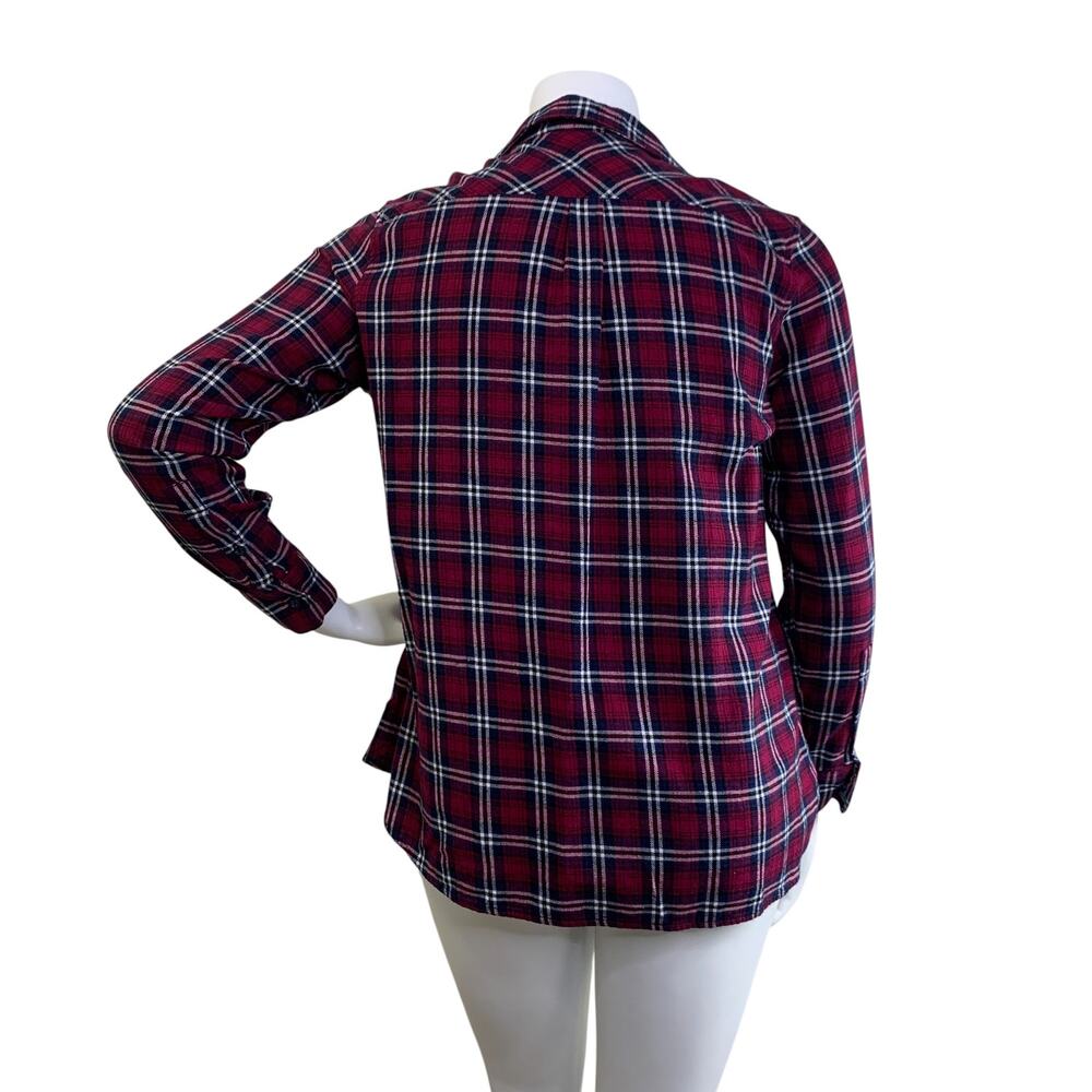 Woolrich Womens Flannel Shirt Size XL Red Violet Navy Plaid Cotton Button Up Top - Picture 3 of 8